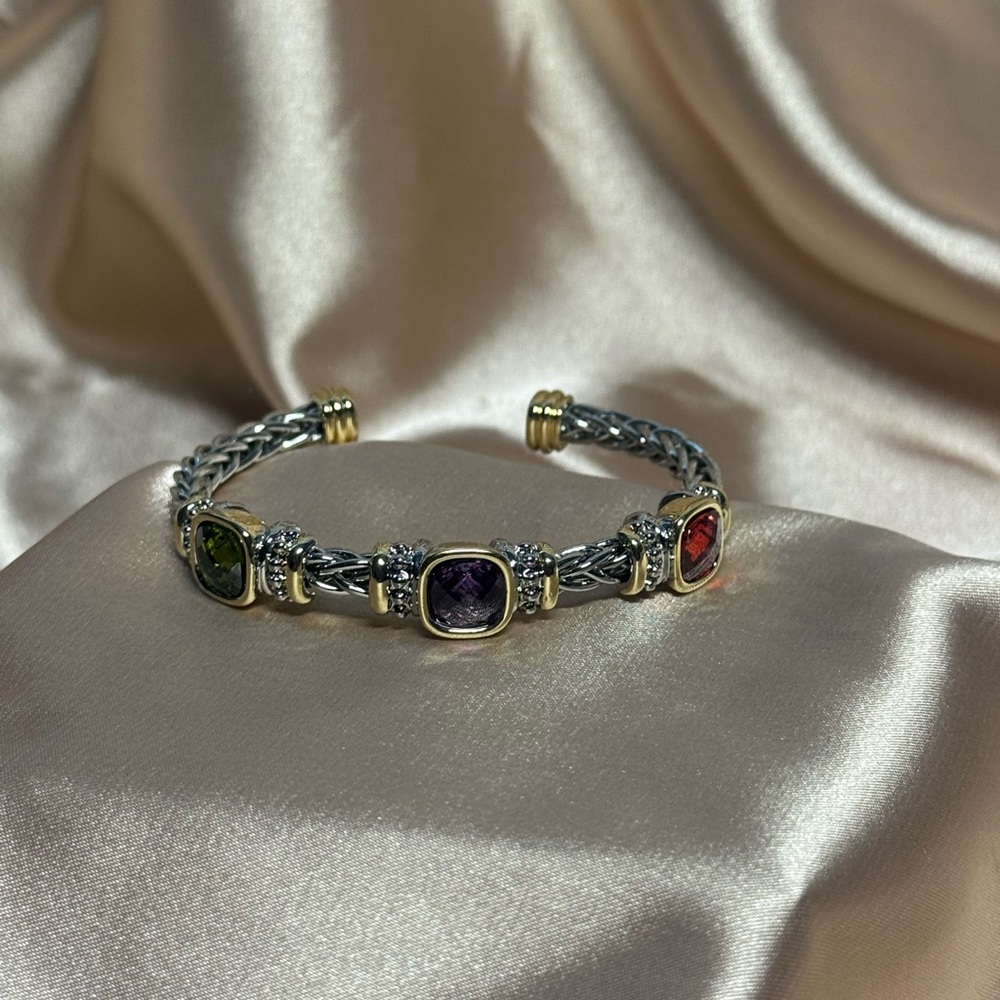 Elegant Multi-Stone Silver and Gold Bracelet